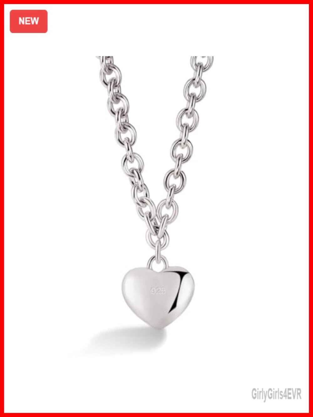 925 Sterling Silver Cable Link Heart Pendant Necklace 17 inch Fine Jewelry